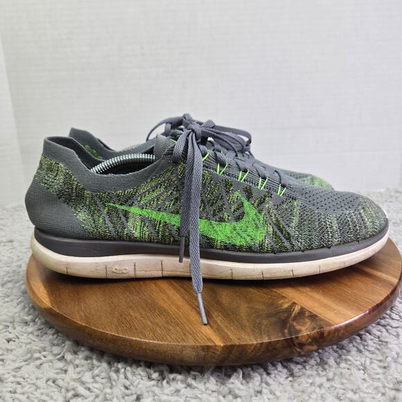 Nike Free 4.0 Flyknit Cool Grey Green Athletic Running Shoe Mens 11 717075-007 - Picture 3 of 14